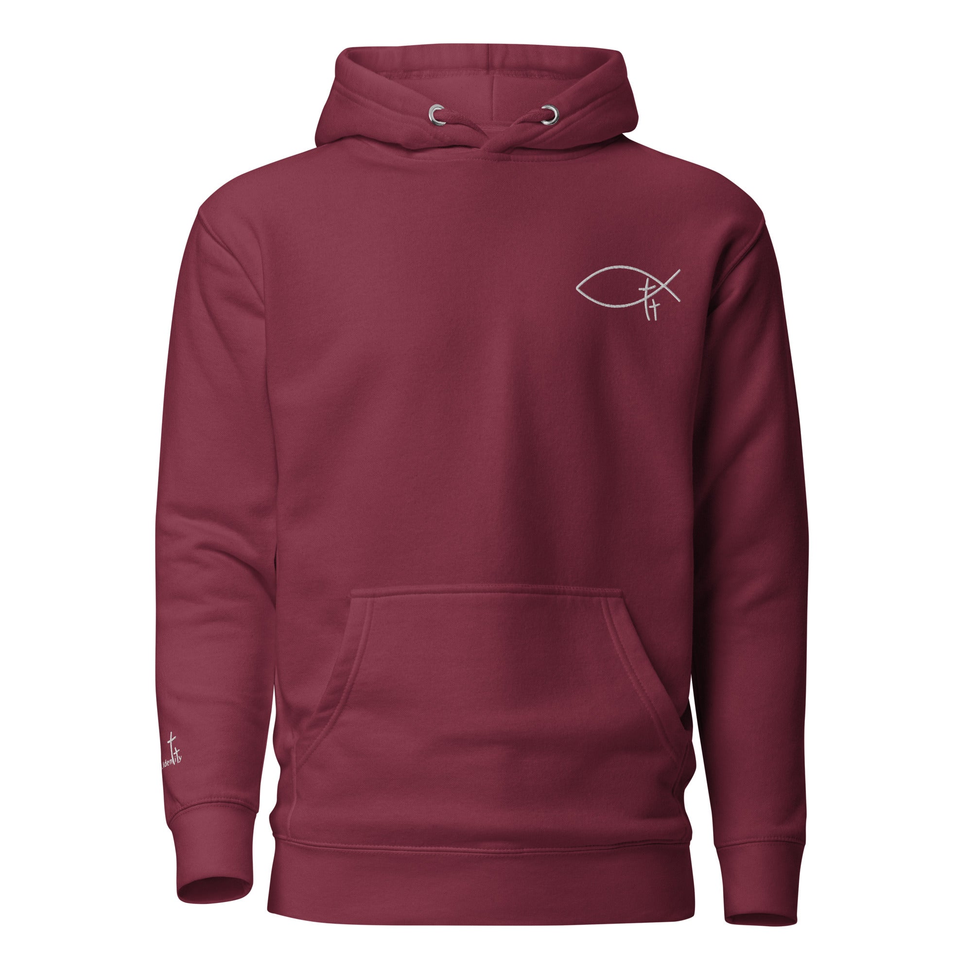 Christlicher Damen Hoodie mit minimalistischem Stick Logo. Weicher Faith Hoodie aus Baumwolle mit Kapuze und Tasche – inspiriert von Identität in Christus.