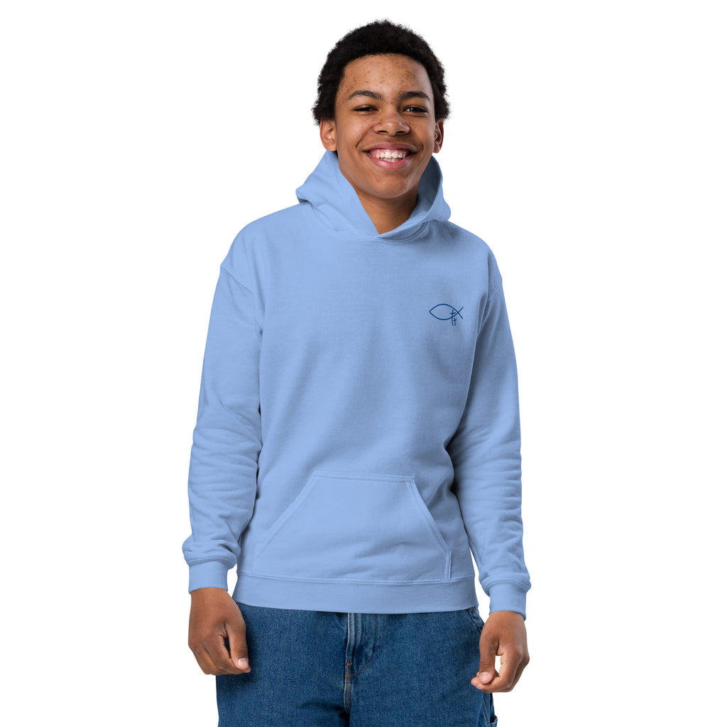 Christliche Kinderkleidung mit hochwertiger Stickerei. Minimalistische Kids Hoodies.