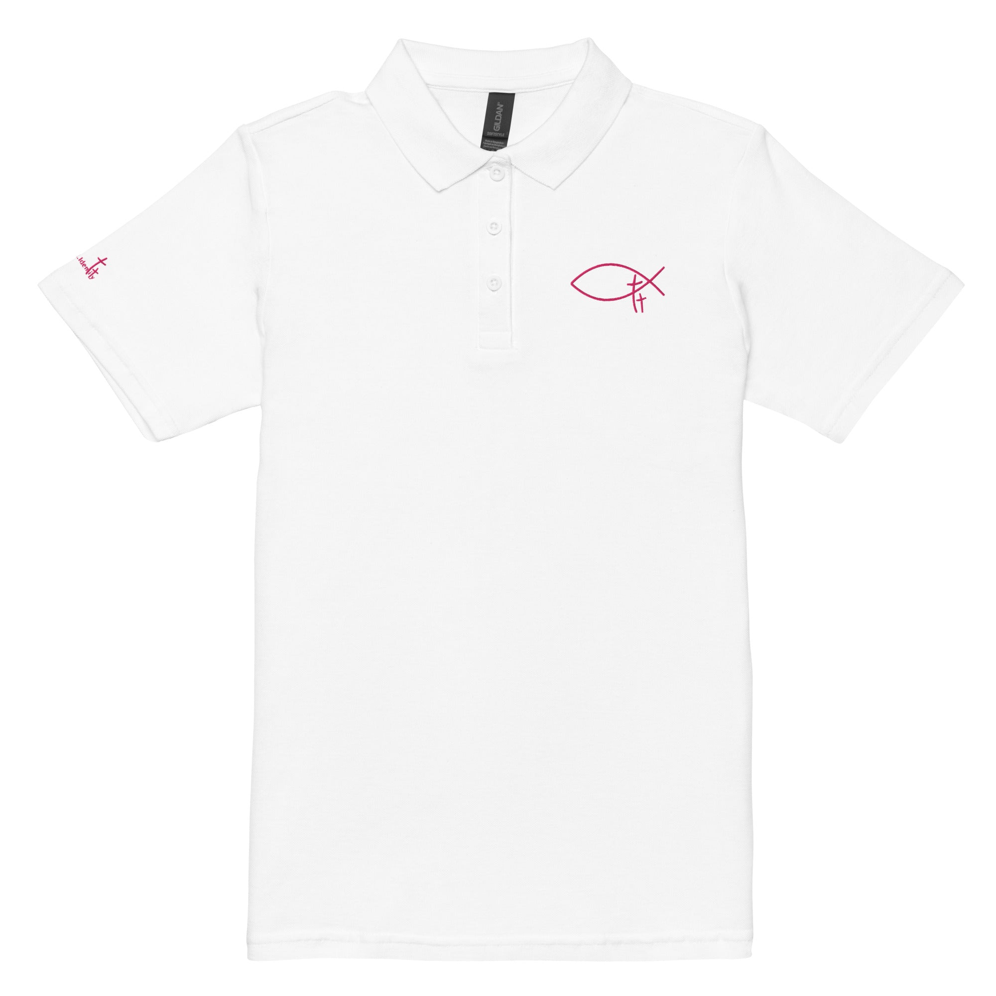 Christliches Damen Poloshirt aus hochwertiger Baumwolle mit gesticktem Symbol. Minimalistisches Faith Polo – elegant, zeitlos , deine Identität in Christus.