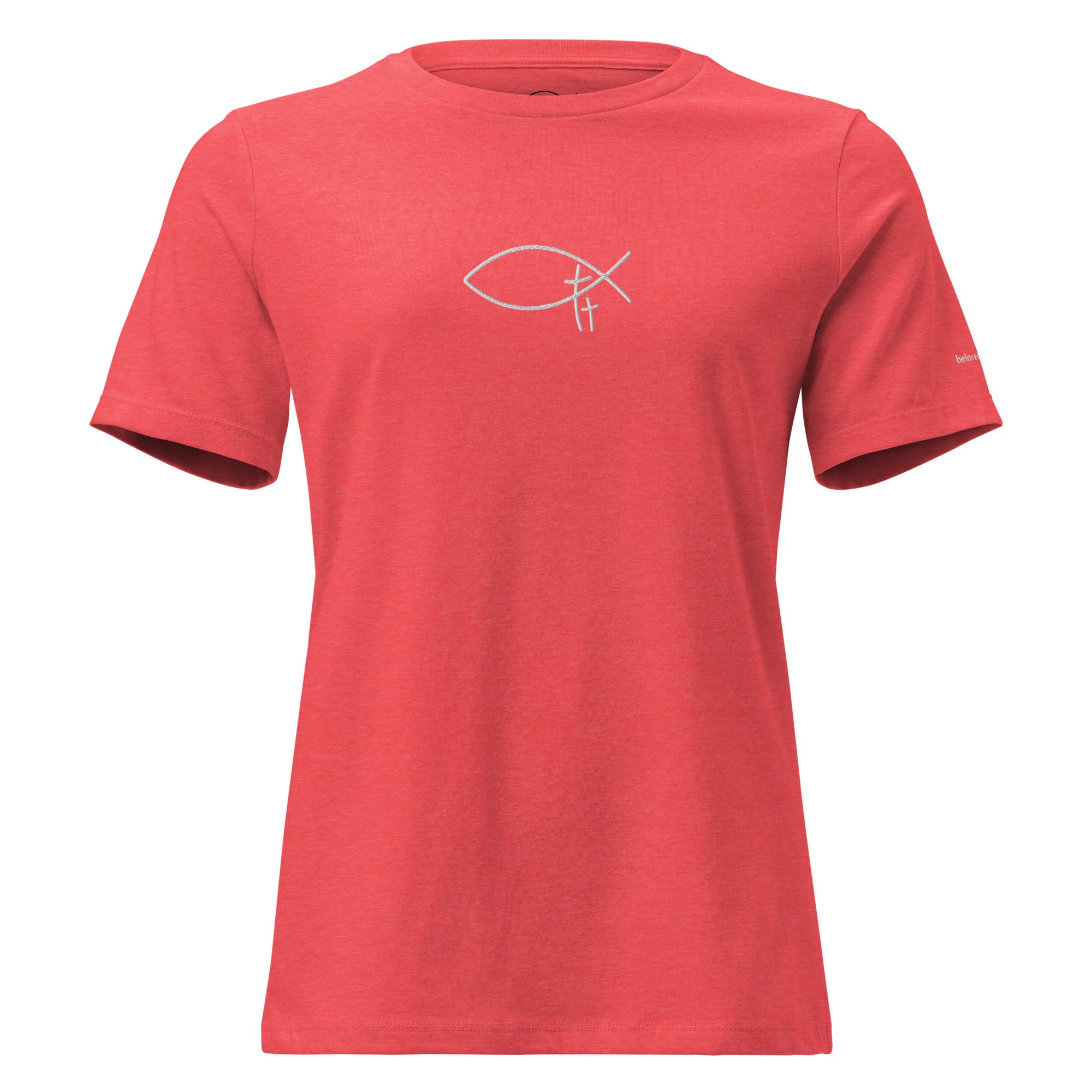 Christliches Damen T-Shirt mit minimalistischem Stick Logo. Zeitloses Faith Shirt aus hochwertiger Baumwolle – inspiriert von Identität in Jesus Christus.