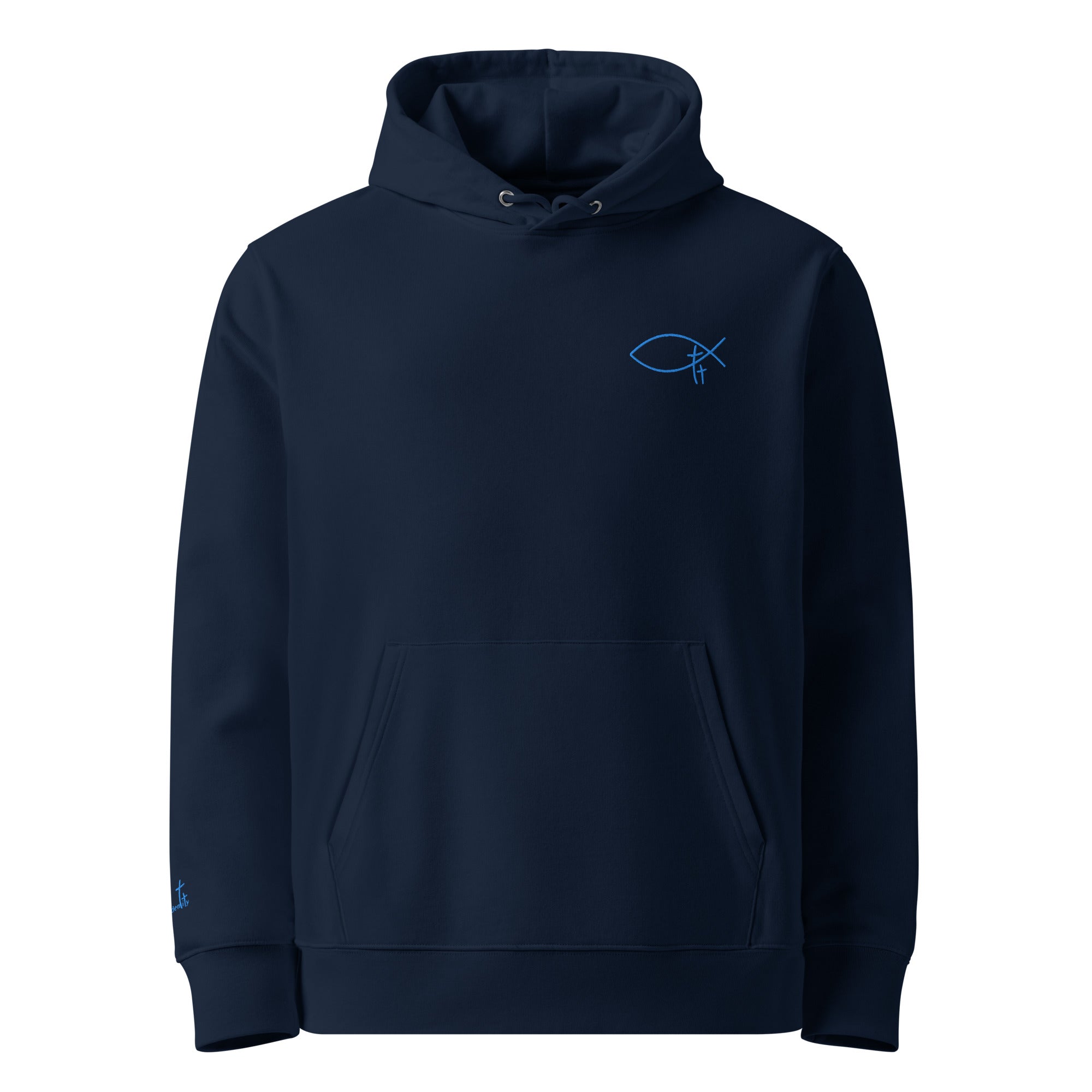 Christlicher Herren Hoodie aus schwerer Baumwolle mit gesticktem Symbol. Zeitloser Faith Hoodie – warm, hochwertig - Identität in Christus.