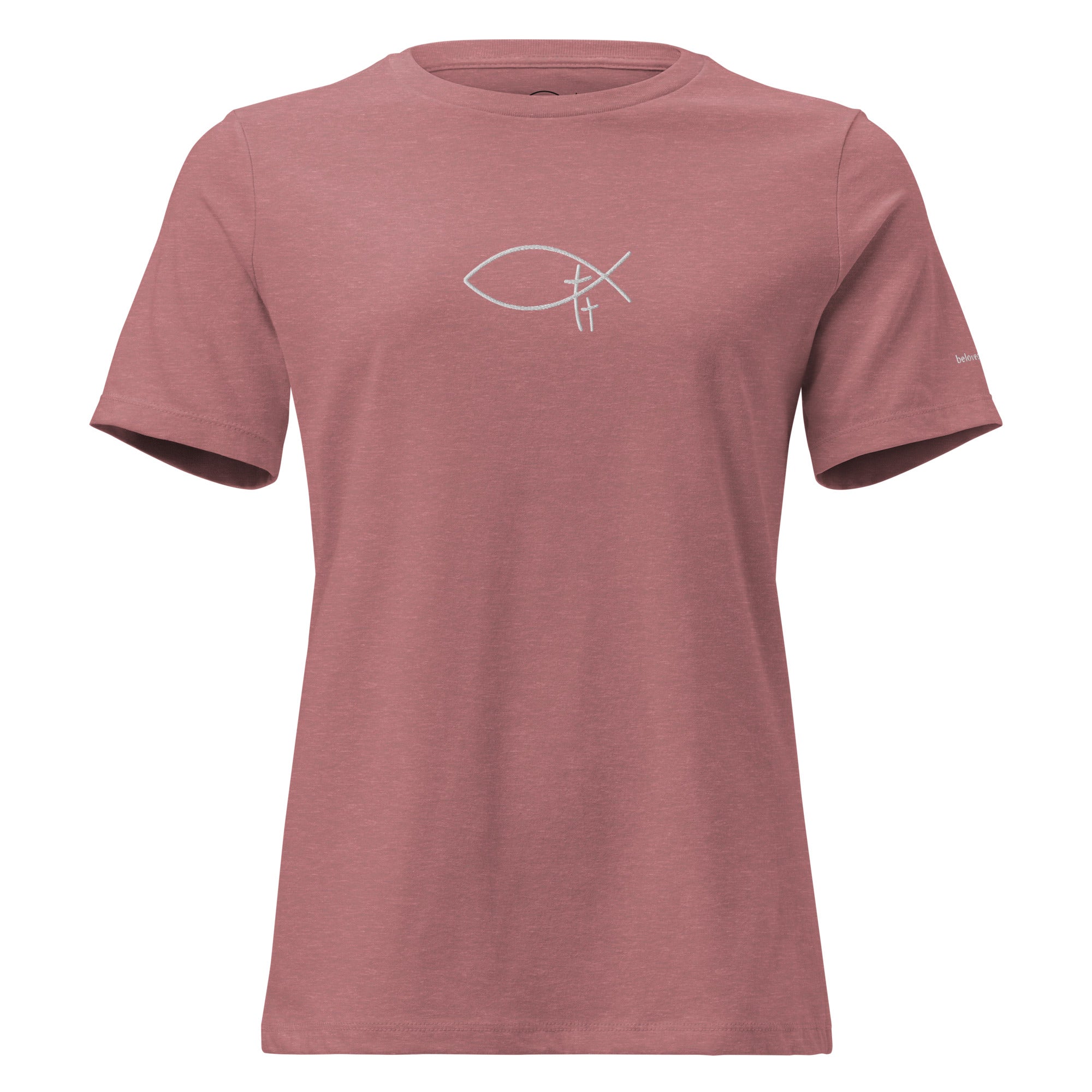 Christliches Damen T-Shirt mit minimalistischem Stick Logo. Zeitloses Faith Shirt aus hochwertiger Baumwolle – inspiriert von Identität in Jesus Christus.