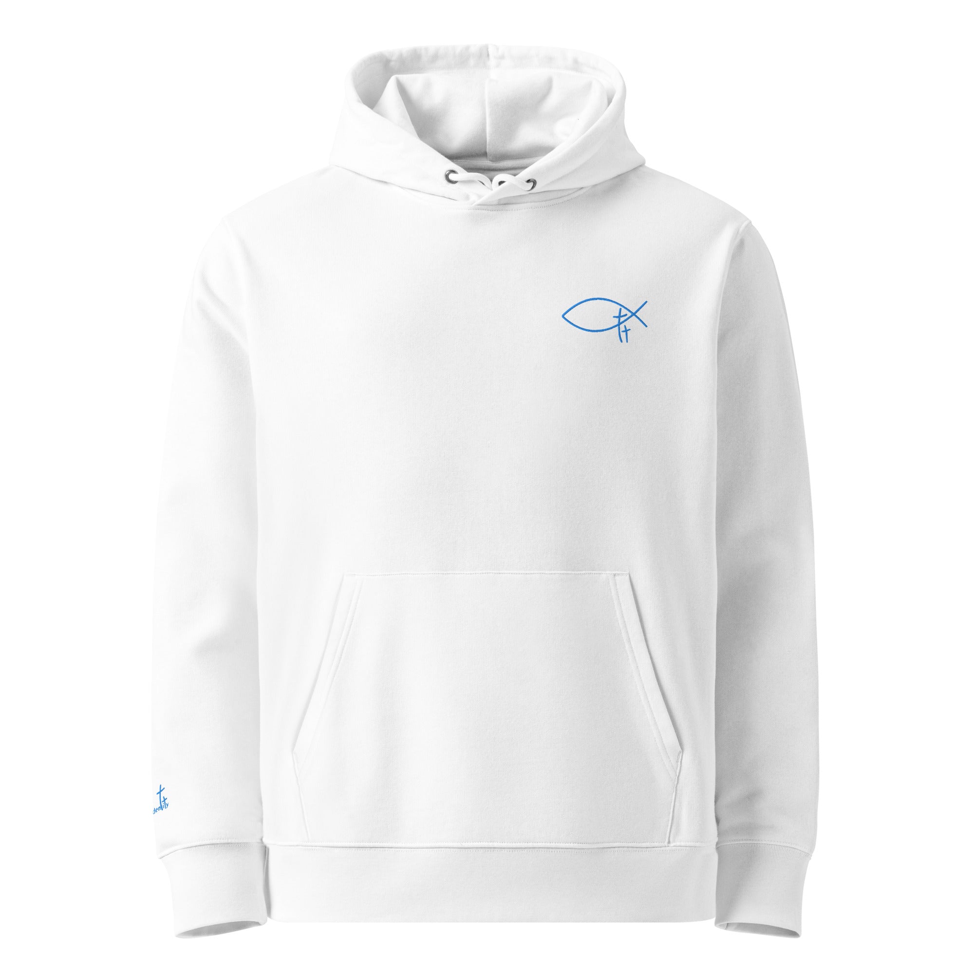 Christlicher Herren Hoodie aus schwerer Baumwolle mit gesticktem Symbol. Zeitloser Faith Hoodie – warm, hochwertig - Identität in Christus.