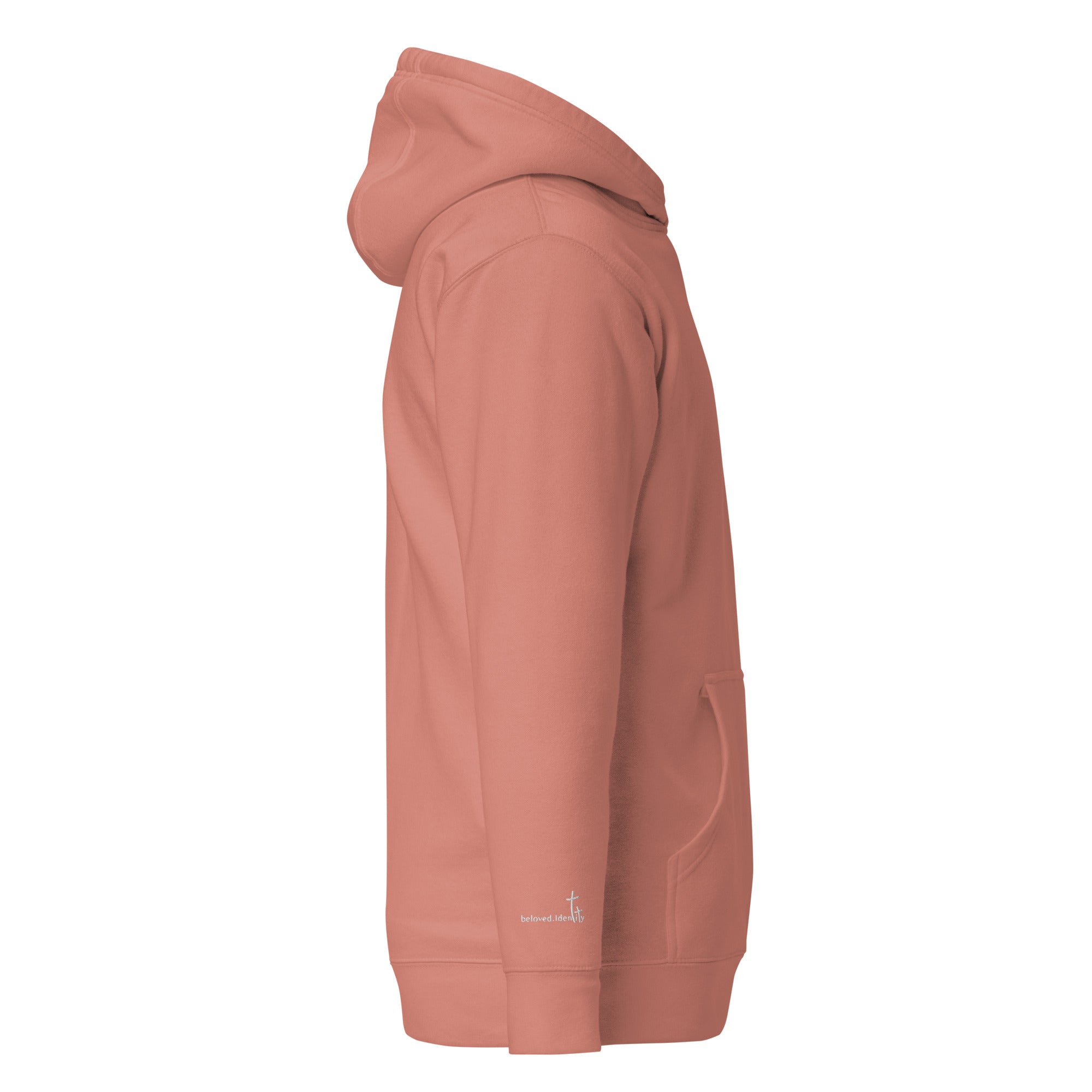 Christlicher Damen Hoodie mit minimalistischem Stick Logo. Weicher Faith Hoodie aus Baumwolle mit Kapuze und Tasche – inspiriert von Identität in Christus.