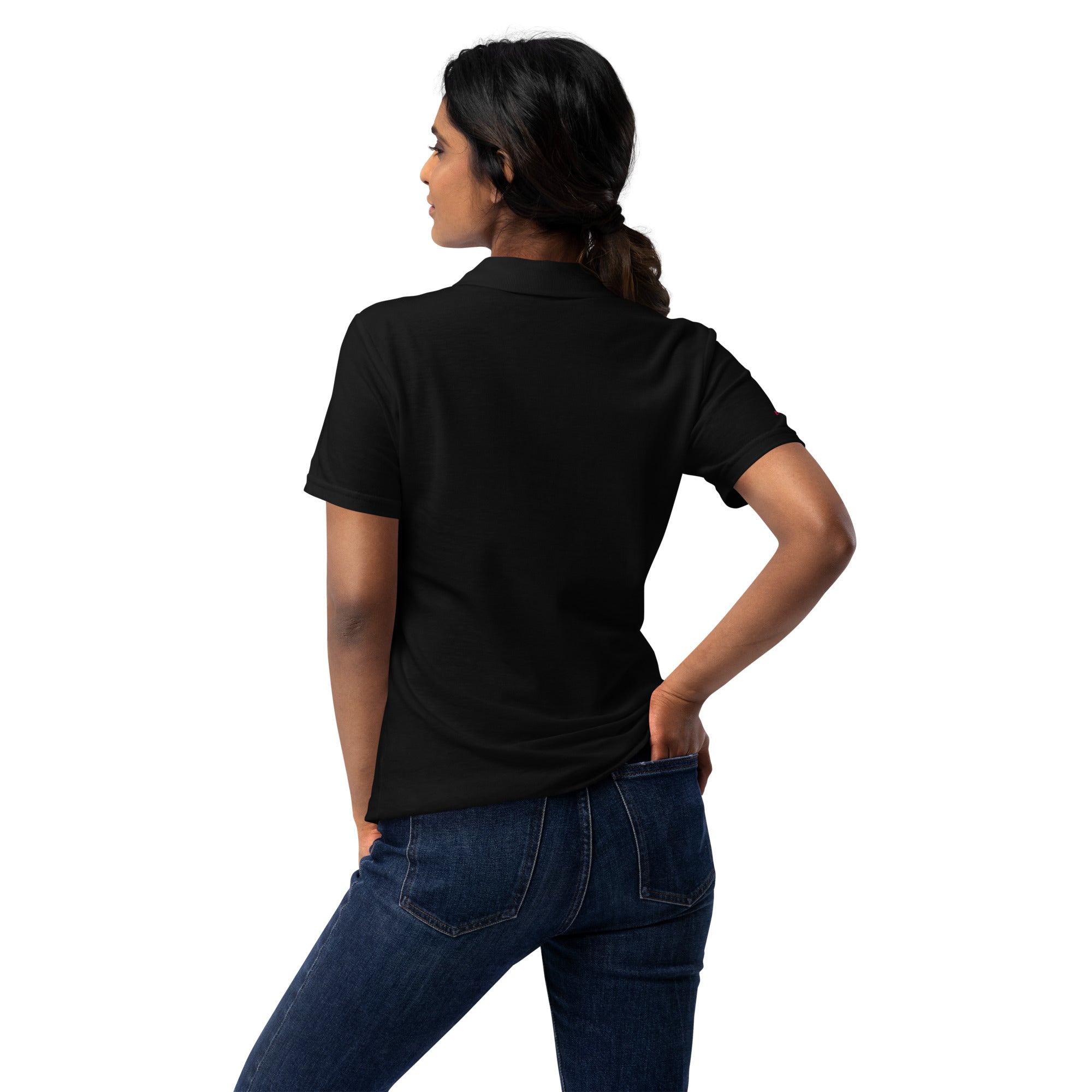 Christliches Damen Poloshirt aus hochwertiger Baumwolle mit gesticktem Symbol. Minimalistisches Faith Polo – elegant, zeitlos , deine Identität in Christus.