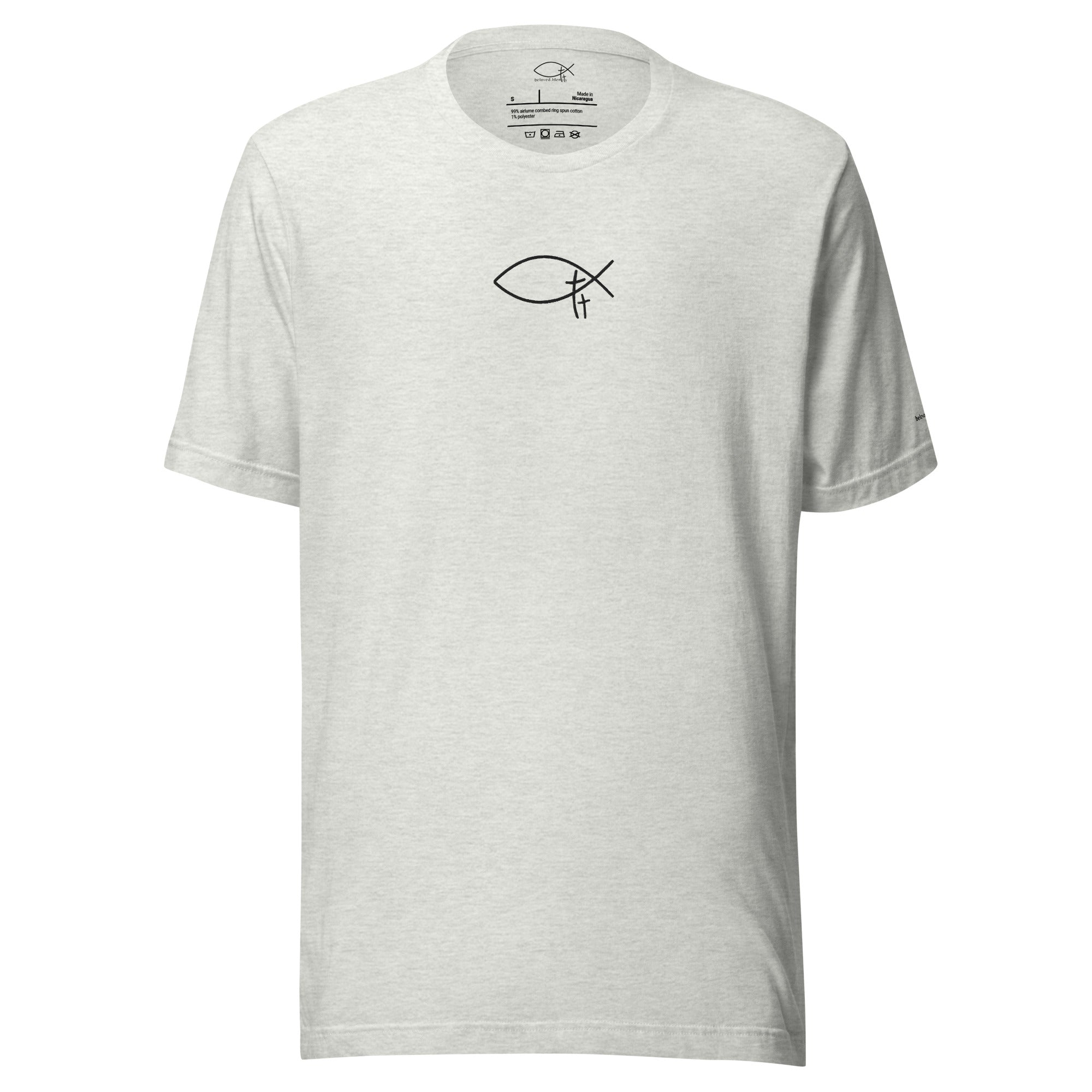 Christliches Herren T-Shirt mit minimalistischem Stick Logo. Hochwertiges Faith Shirt aus ringgesponnener Baumwolle – zeitlos, schlicht - deine Identität in Christus.