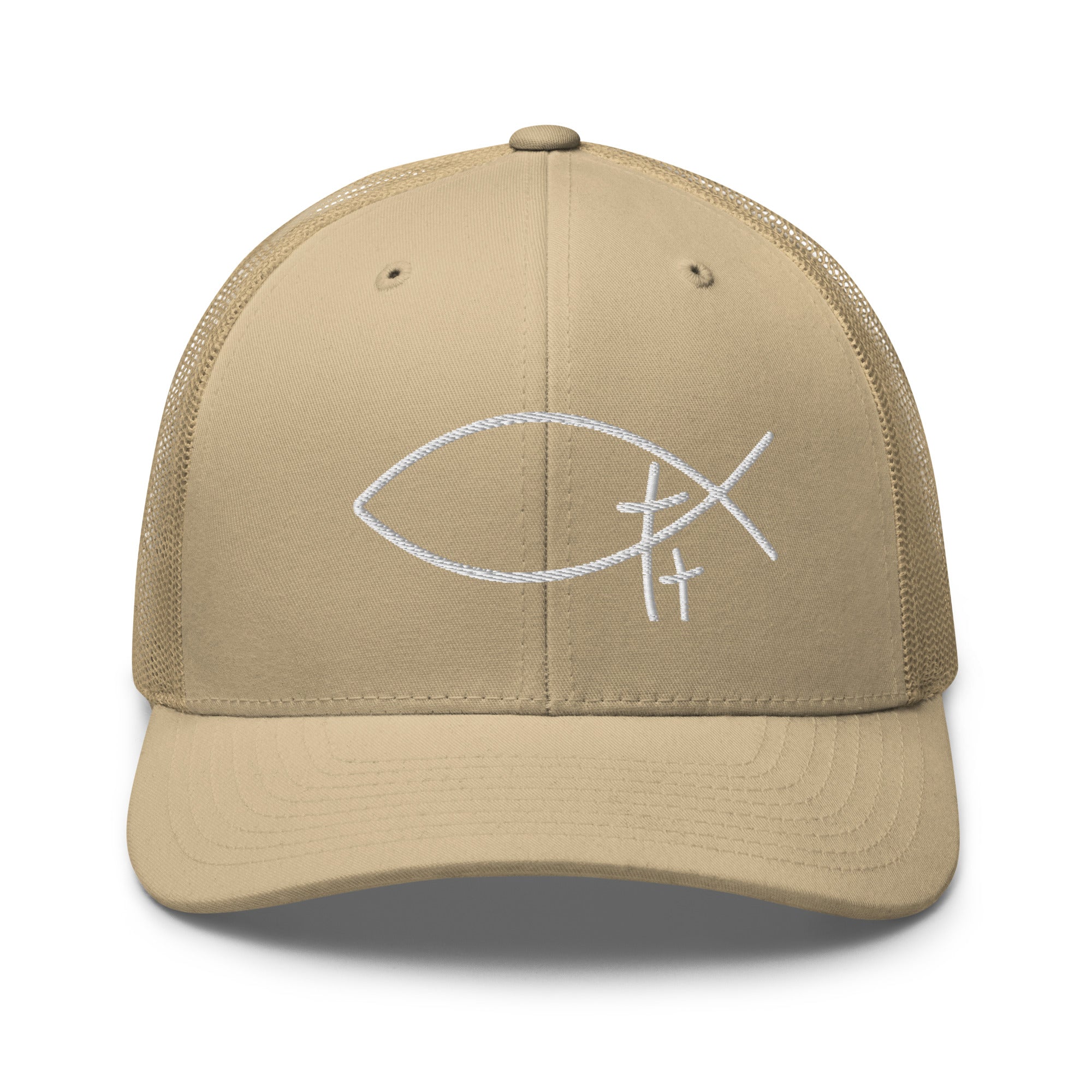 Minimalistische Trucker Cap mit hochwertiger 3D Logo Stickerei. Zeitlose Faith-Streetwear in Navy, Schwarz, Creme und Weiß. Bequem, atmungsaktiv und unisex.